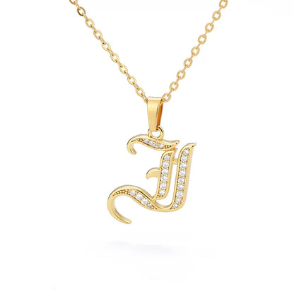 Old English Initial Necklace – Stainless Steel & Zircon by ZEB Jewelry – view 52