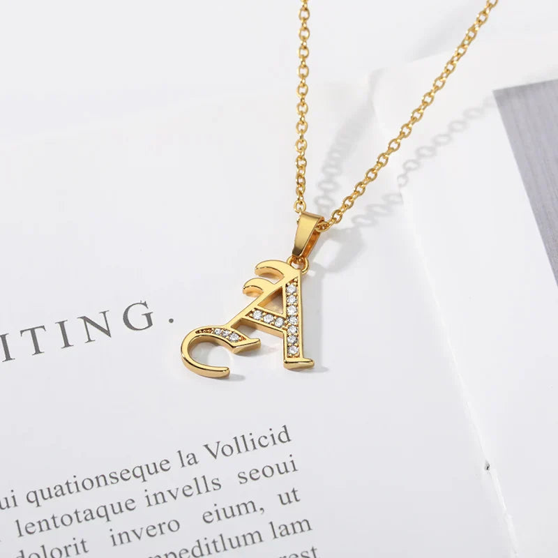 Old English Initial Necklace – Stainless Steel & Zircon by ZEB Jewelry – view 17