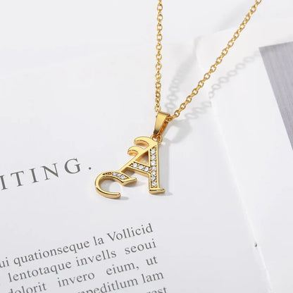 Old English Initial Necklace – Stainless Steel & Zircon by ZEB Jewelry – view 17
