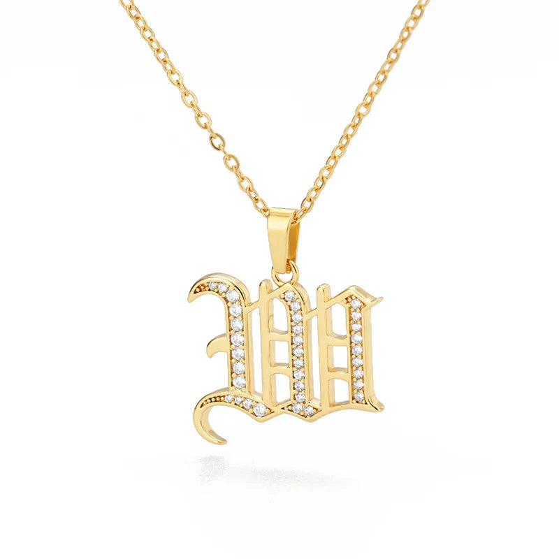 Old English Initial Necklace – Stainless Steel & Zircon by ZEB Jewelry – view 53