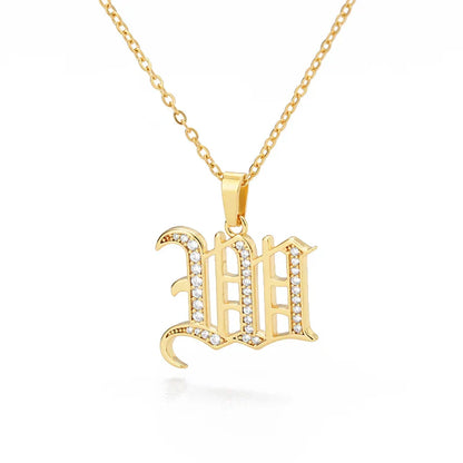 Old English Initial Necklace – Stainless Steel & Zircon by ZEB Jewelry – view 53