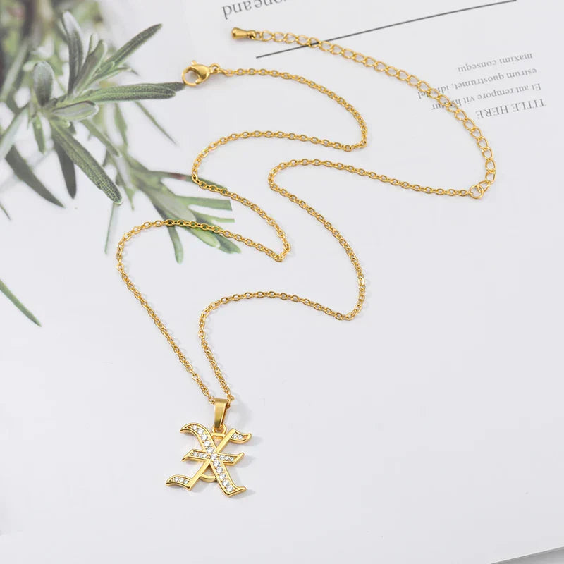 Old English Initial Necklace – Stainless Steel & Zircon by ZEB Jewelry – view 7
