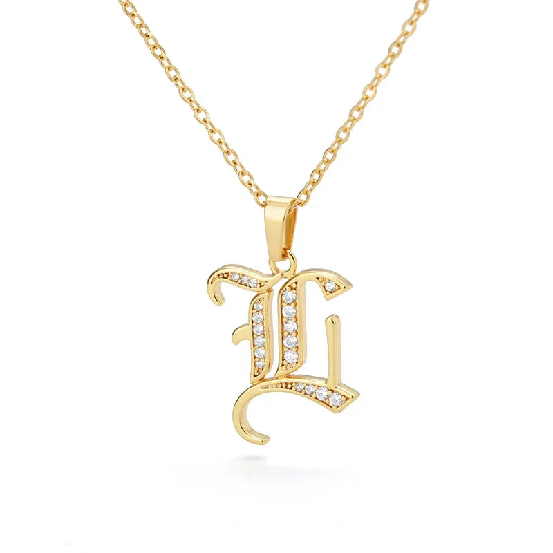 Old English Initial Necklace – Stainless Steel & Zircon by ZEB Jewelry – view 51