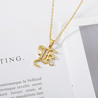 Old English Initial Necklace – Stainless Steel & Zircon by ZEB Jewelry – view 14