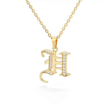 Old English Initial Necklace – Stainless Steel & Zircon by ZEB Jewelry – view 31