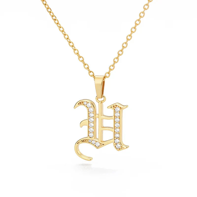 Old English Initial Necklace – Stainless Steel & Zircon by ZEB Jewelry – view 41