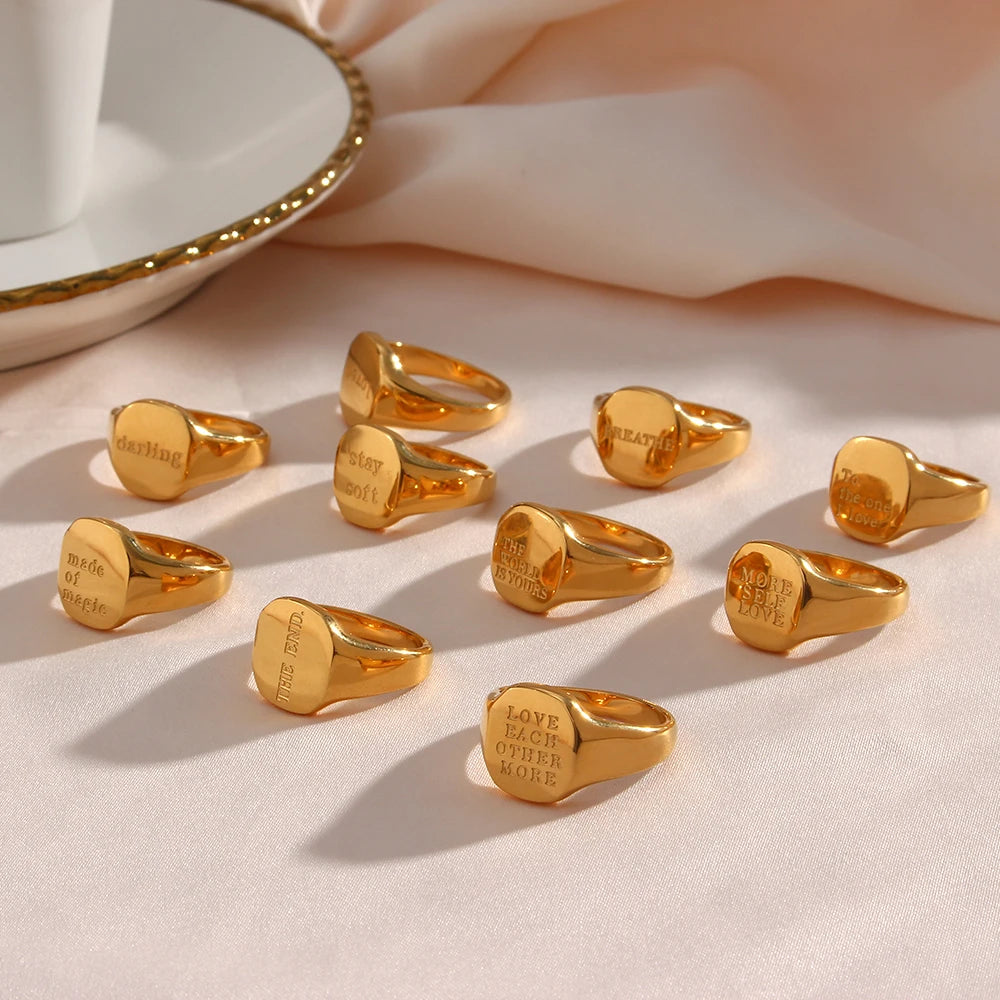 Engraved Ring – 18K Gold-Plated Stainless Steel by ZEB Jewelry – view 10