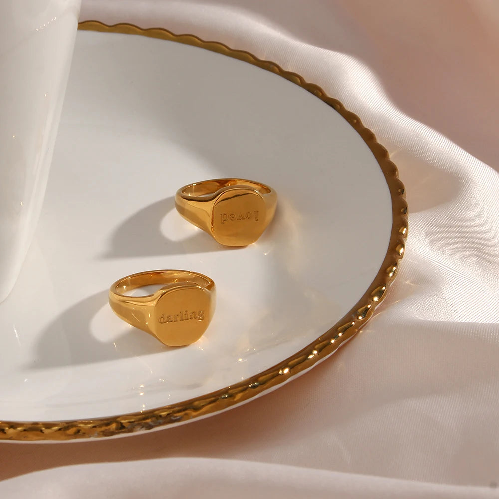 Engraved Ring – 18K Gold-Plated Stainless Steel by ZEB Jewelry – view 15