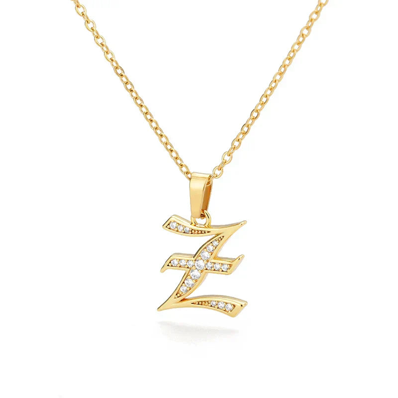 Old English Initial Necklace – Stainless Steel & Zircon by ZEB Jewelry – view 50