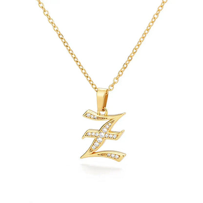 Old English Initial Necklace – Stainless Steel & Zircon by ZEB Jewelry – view 50