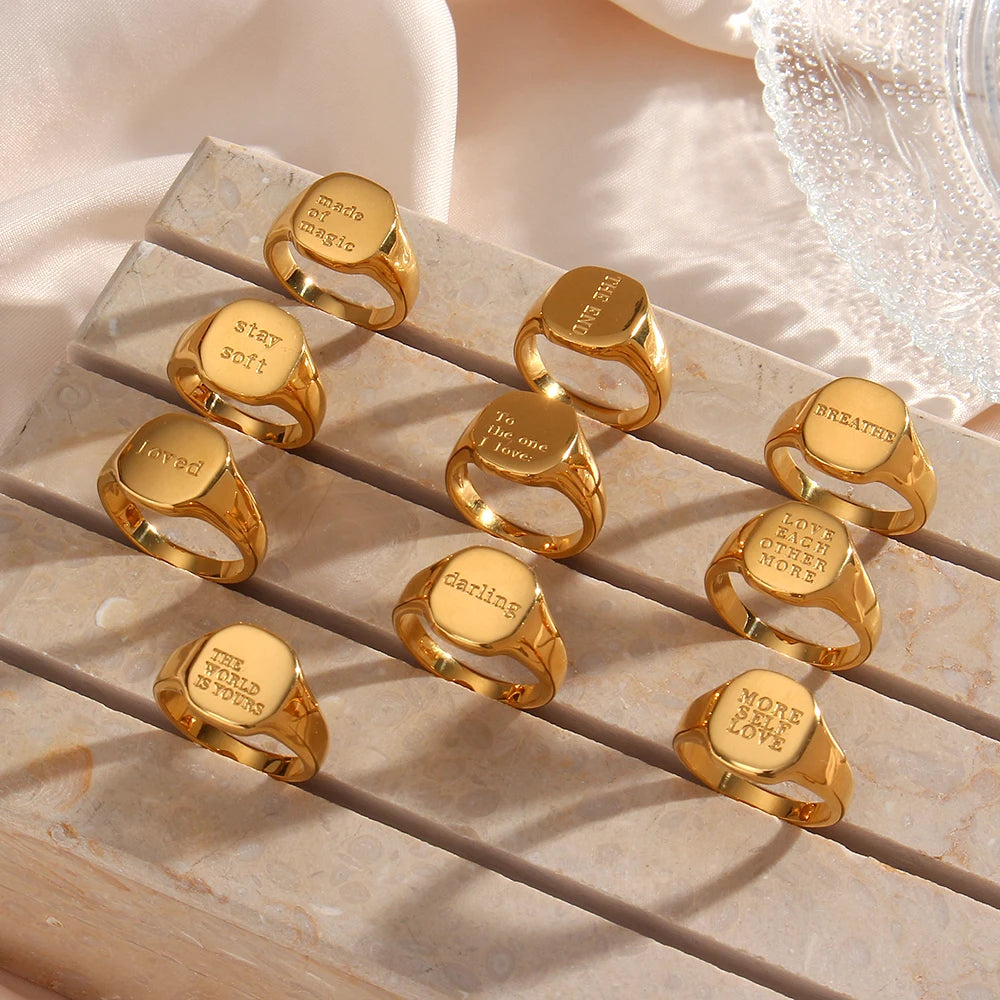 Engraved Ring – 18K Gold-Plated Stainless Steel by ZEB Jewelry – view 9
