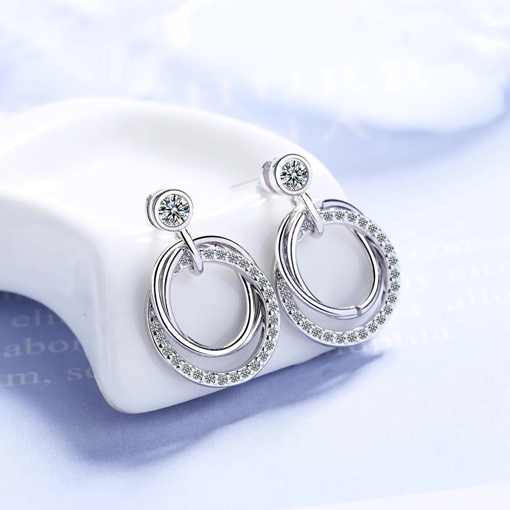 Crystal Circle Drop Earrings – 925 Sterling Silver by ZEB Jewelry – view 6