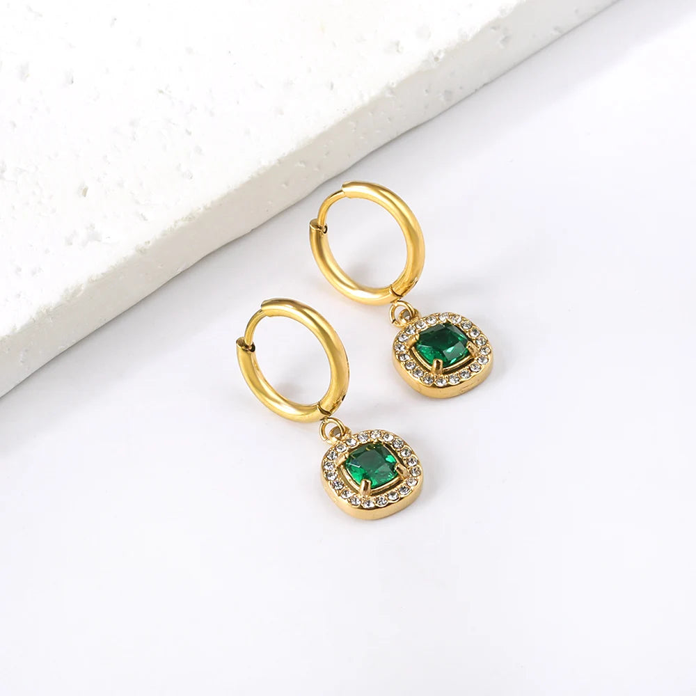 Vintage Green Crystal Hoop Earrings by ZEB Jewelry – view 4