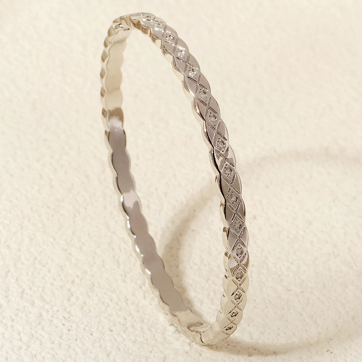 Zircon Studded Open Bangle – Silver-Tone Copper by ZEB Jewelry – view 7