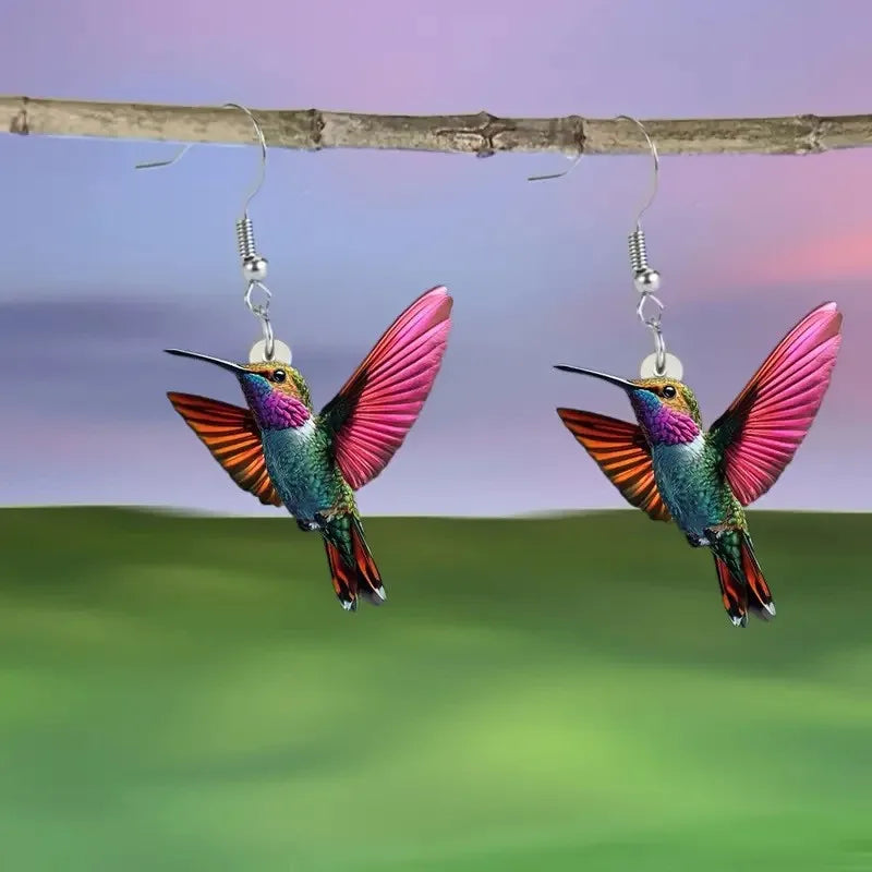 Hummingbird Drop Earrings – Lightweight Acrylic by ZEB Jewelry – view 5