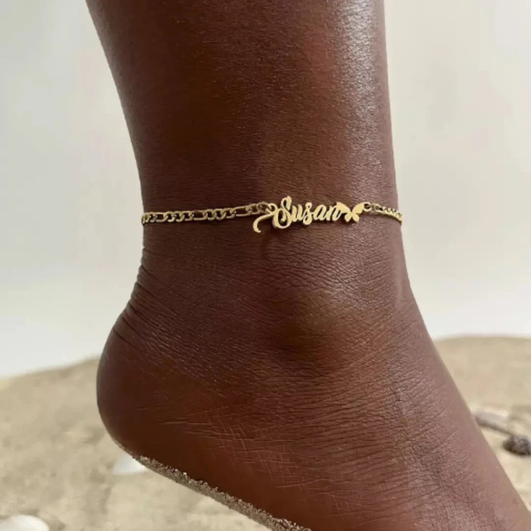 Personalized Crown Name Anklet – Stainless Steel by ZEB Jewelry – view 2