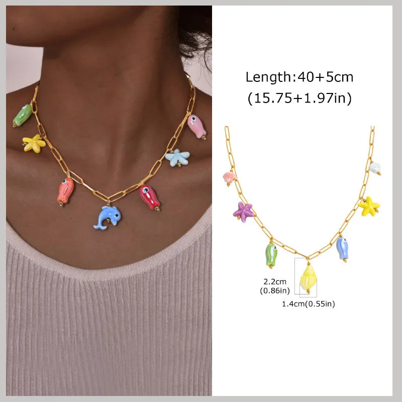 Pearl Shell & Starfish Charm Necklace – 18K Gold-Plated by ZEB Jewelry – view 18