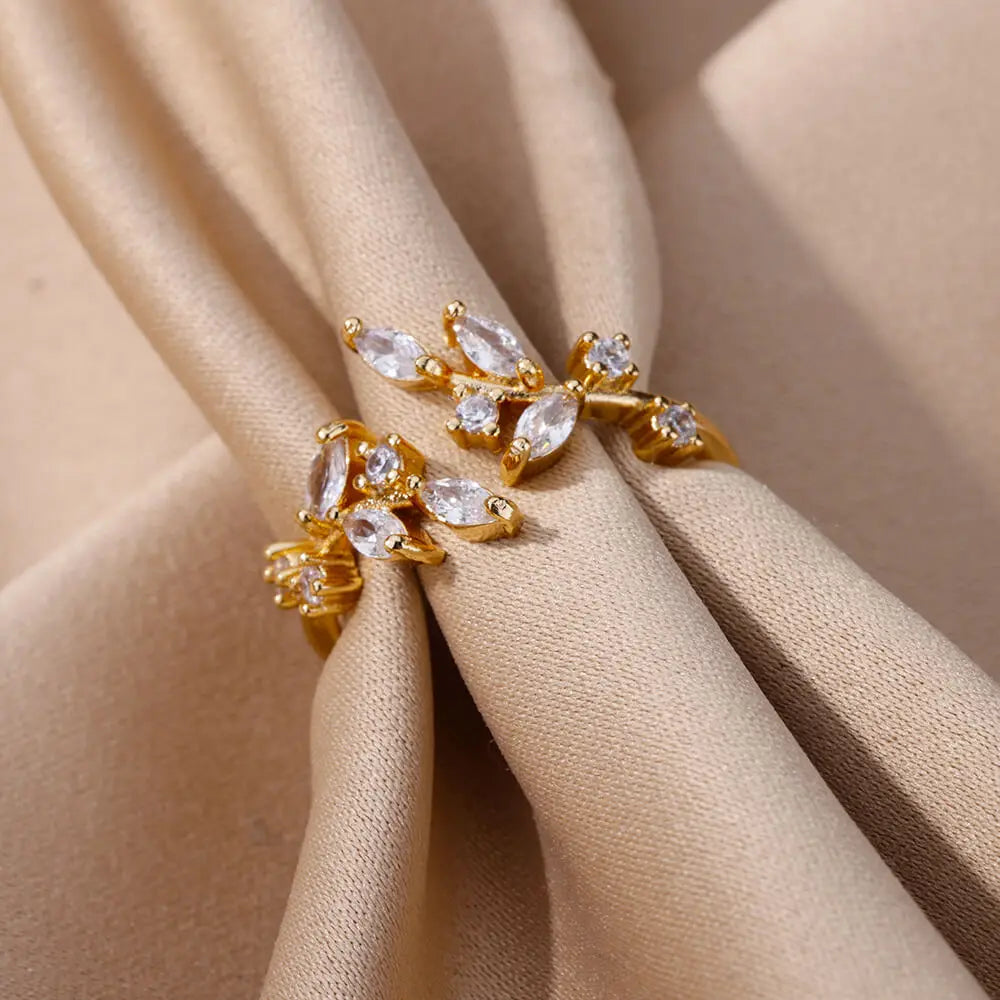 Zircon Leaf Open Ring by ZEB Jewelry – view 5