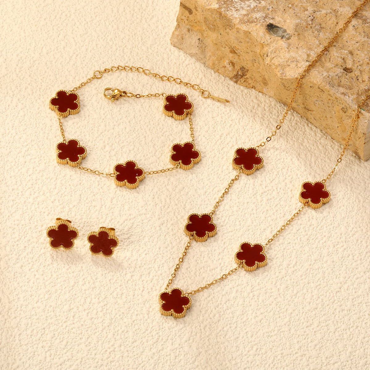 White Shell Clover Jewelry Set – Stainless Steel by ZEB Jewelry – view 25
