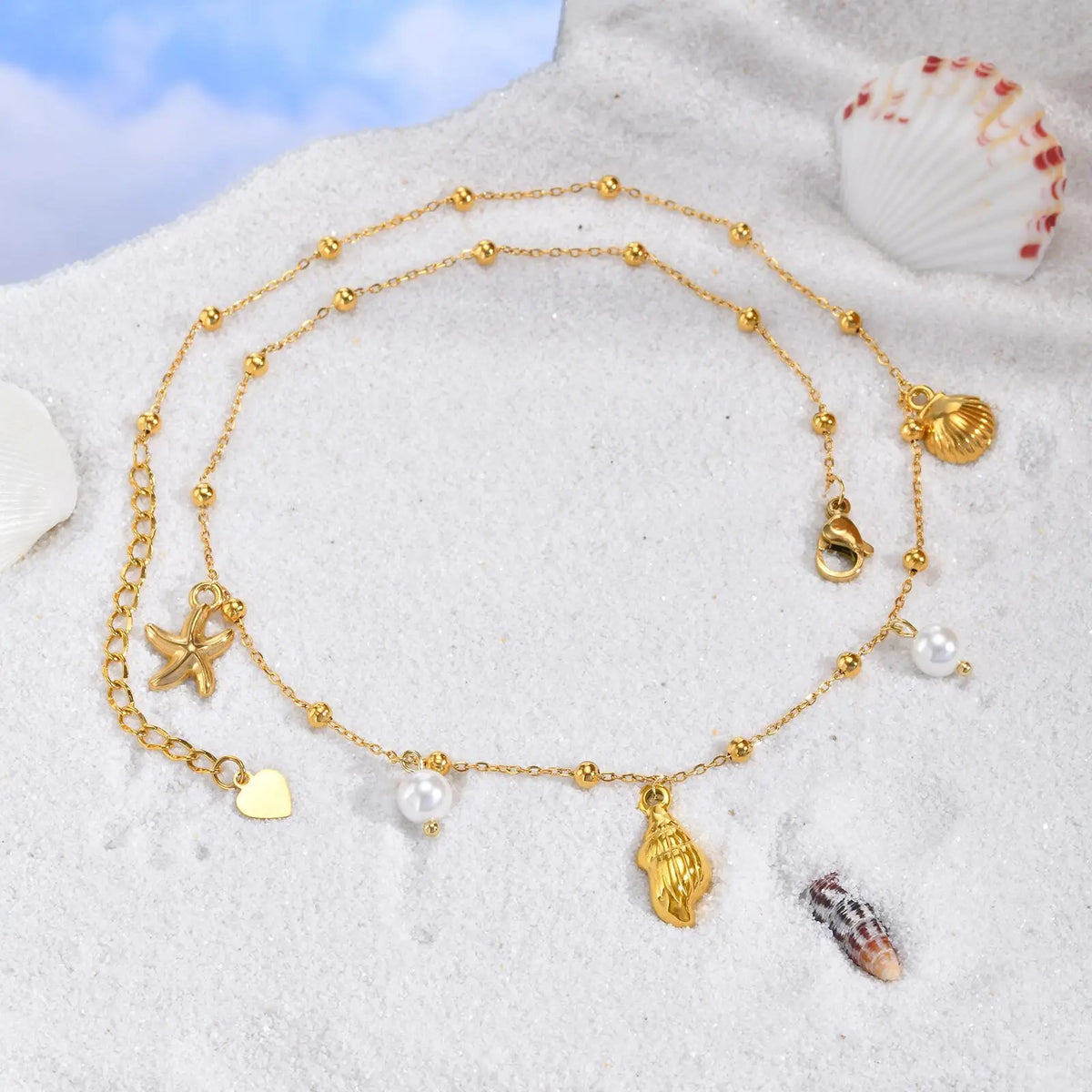 Pearl Shell & Starfish Charm Necklace – 18K Gold-Plated by ZEB Jewelry – view 4
