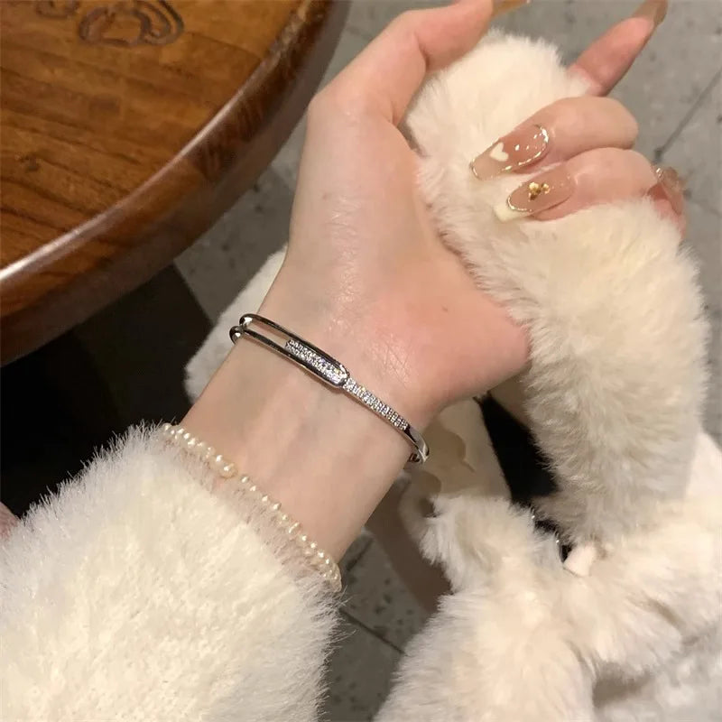 Silver Zircon Open Cuff Bangle by ZEB Jewelry – view 4