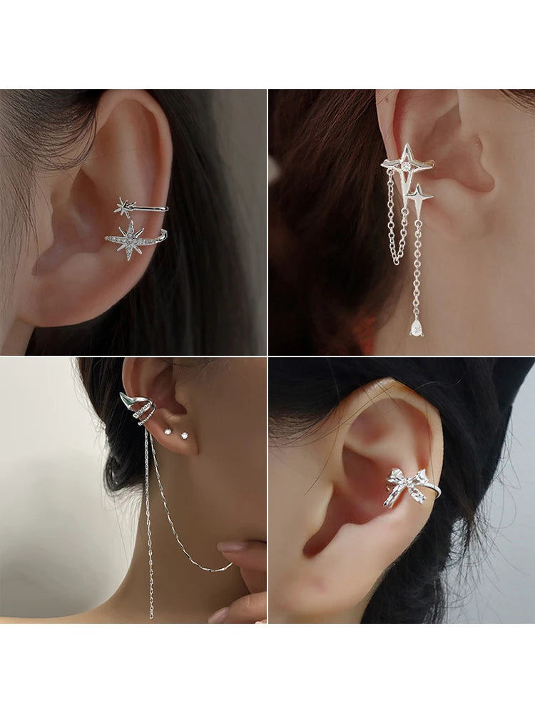 Zircon Star Tassel Clip Earrings by ZEB Jewelry – view 1