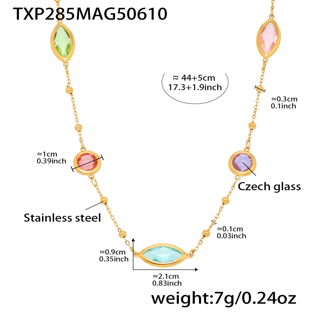 Long Glass Pendant Necklace – Stainless Steel by ZEB Jewelry – view 12