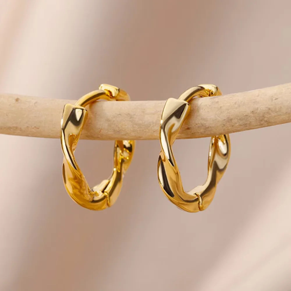 Twisted Gold Hoop Earrings – Stainless Steel by ZEB Jewelry – view 7