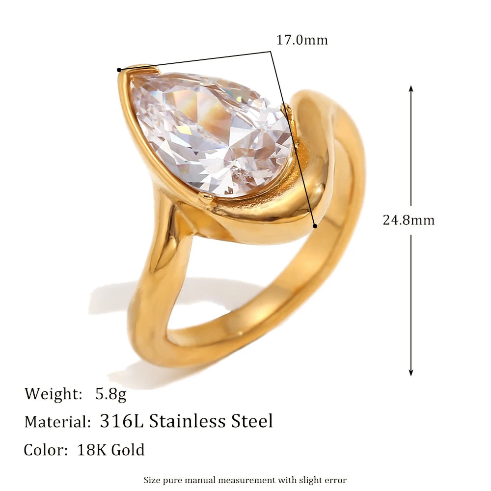 Waterdrop Rhinestone Ring – Stainless Steel by ZEB Jewelry – view 9