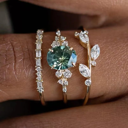 Elegant Gold Flower Leaf Ring Set by ZEB Jewelry – view 4
