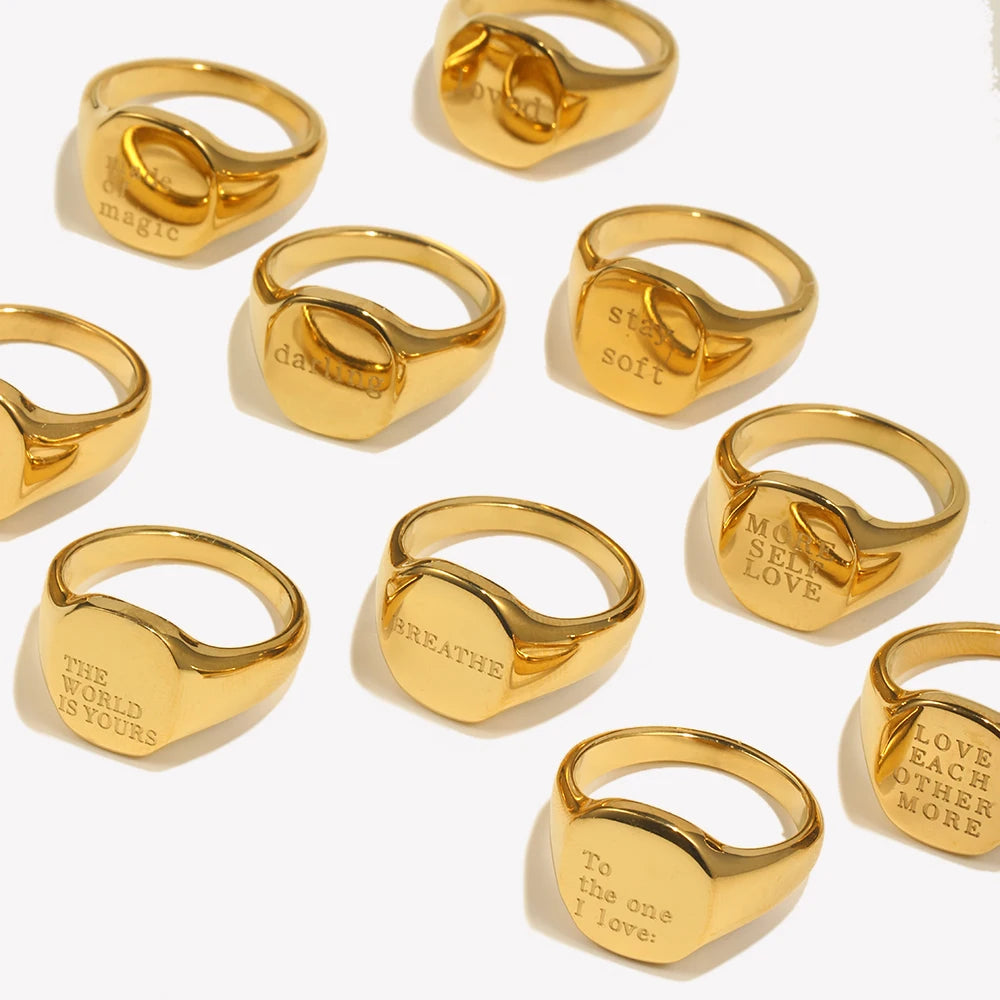 Engraved Ring – 18K Gold-Plated Stainless Steel by ZEB Jewelry – view 1