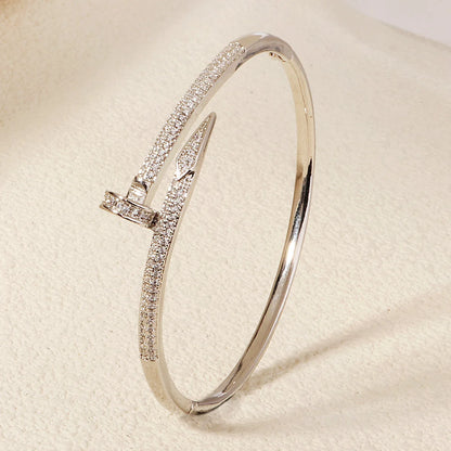 Zircon Studded Open Bangle – Silver-Tone Copper by ZEB Jewelry – view 10