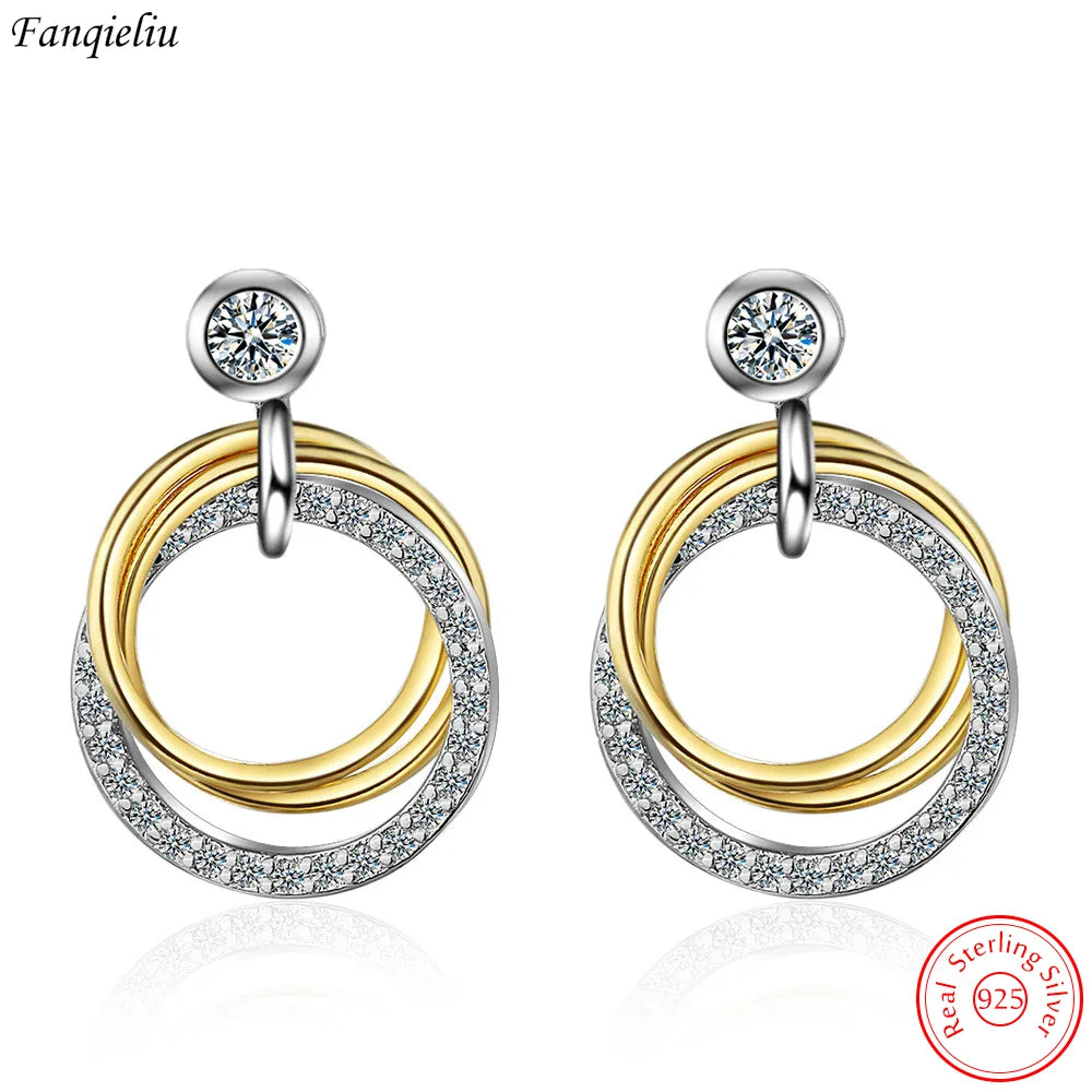 Crystal Circle Drop Earrings – 925 Sterling Silver by ZEB Jewelry – view 1
