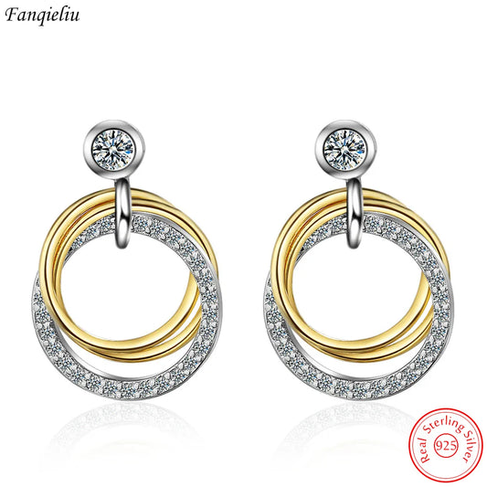 Crystal Circle Drop Earrings – 925 Sterling Silver by ZEB Jewelry – view 1
