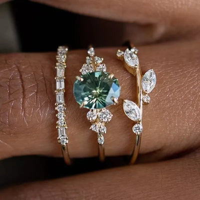 Elegant Gold Flower Leaf Ring Set