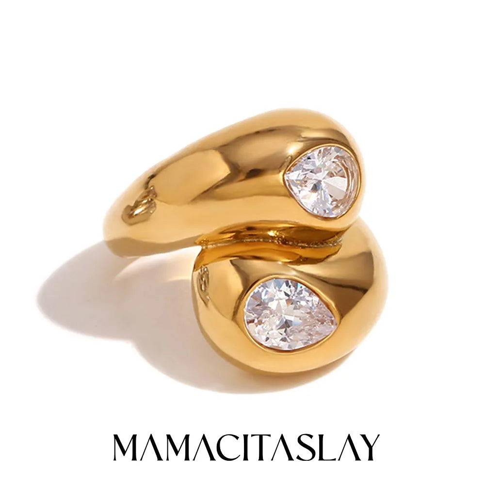 Bold Zircon Ring – 18K Gold-Plated Stainless Steel by ZEB Jewelry – view 1