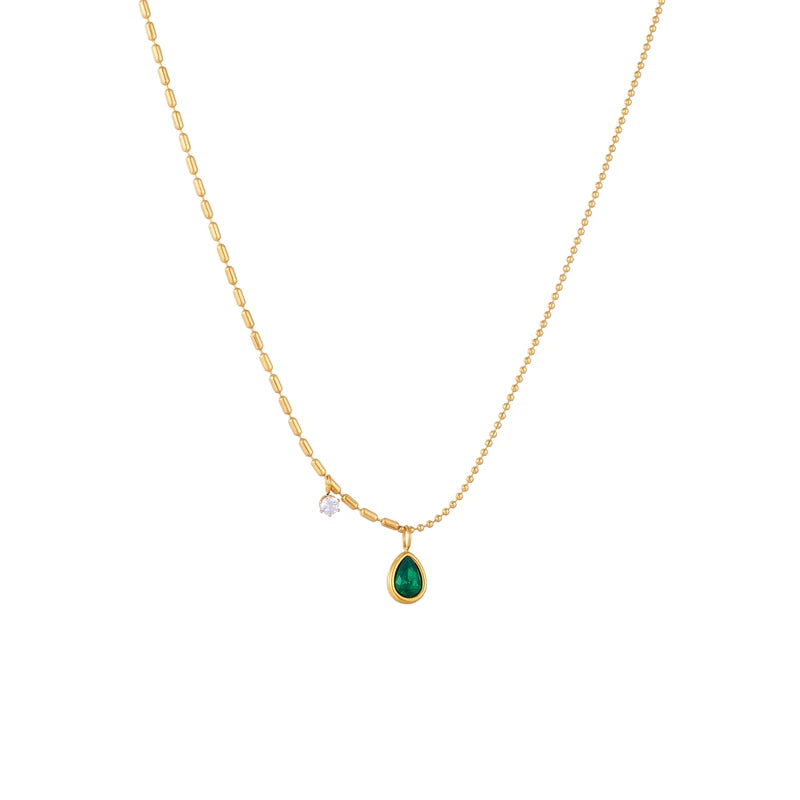 Green Waterdrop Pendant Necklace – Stainless Steel by ZEB Jewelry – view 6