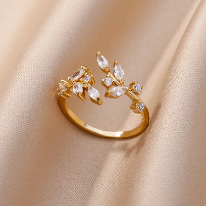 Zircon Leaf Open Ring by ZEB Jewelry – view 2