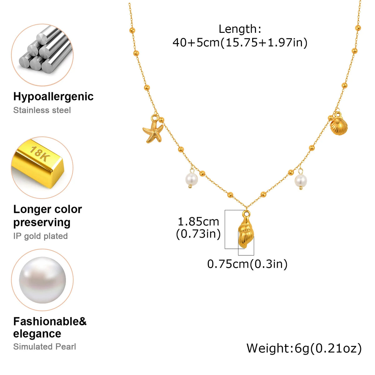 Pearl Shell & Starfish Charm Necklace – 18K Gold-Plated by ZEB Jewelry – view 5