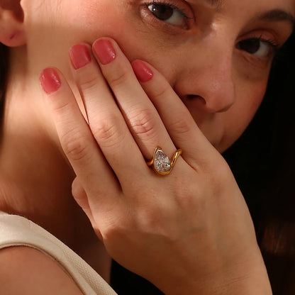 Waterdrop Rhinestone Ring – Stainless Steel by ZEB Jewelry – view 5