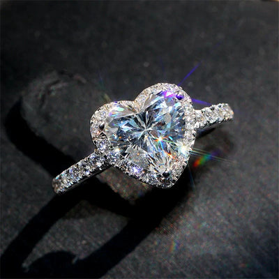 Luxury Silver Color Heart Ring