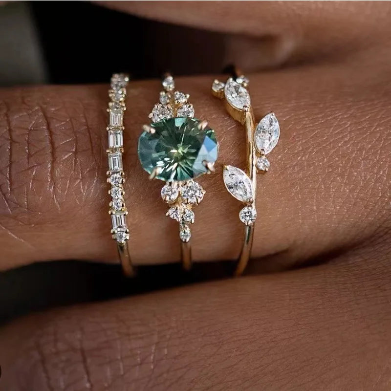 Elegant Gold Flower Leaf Ring Set by ZEB Jewelry – view 2