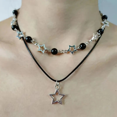 Black Bead Star Choker Necklace