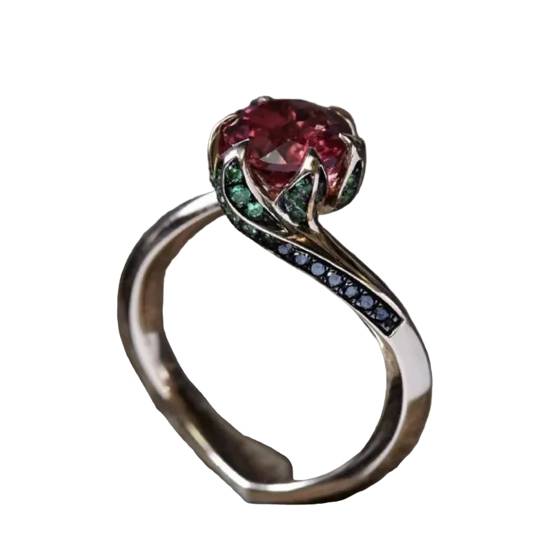 Rose Flower Red Stone Ring by ZEB Jewelry – view 1