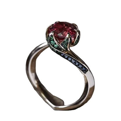 Rose Flower Red Stone Ring by ZEB Jewelry – view 1