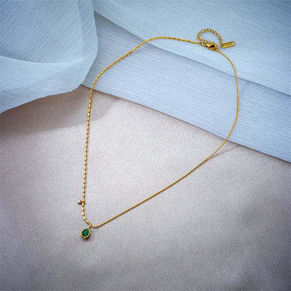 Green Waterdrop Pendant Necklace – Stainless Steel by ZEB Jewelry – view 4