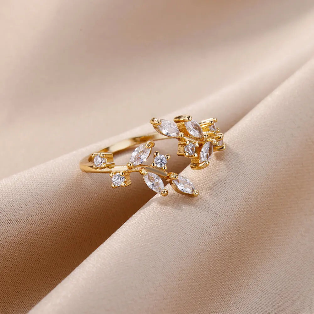 Zircon Leaf Open Ring by ZEB Jewelry – view 3