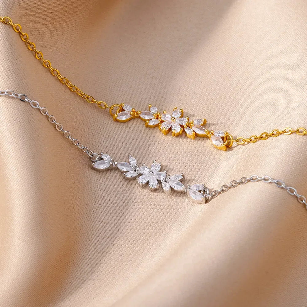 White Zircon Flower Bracelet – Stainless Steel by ZEB Jewelry – view 3
