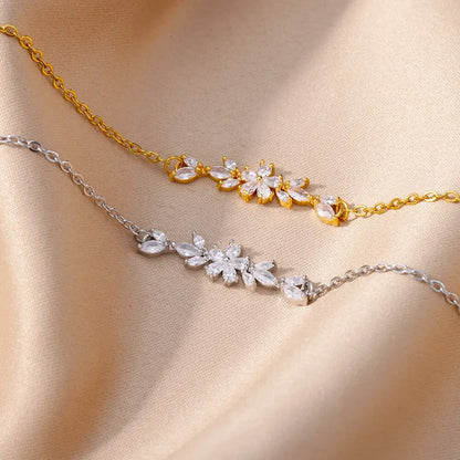 White Zircon Flower Bracelet – Stainless Steel by ZEB Jewelry – view 3