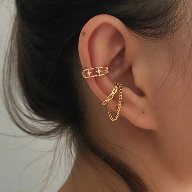 Zircon Star Chain Clip Earrings by ZEB Jewelry – view 7